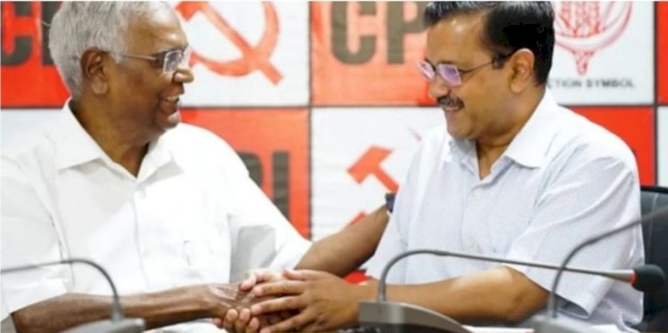 अध्यादेश के मुद्दे पर केजरीवाल ने डी राजा से मुलाकात की
